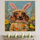 Easter Dachshund Art, Cute Pet Portrait for Spring Home Decor, Holiday Gifts for Dog Lovers, Dog Wall Art on Canvas Wrap, Framed Print, or Rolled Artwork